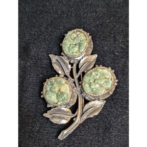 Vintage 1950s Crushed Jade Floral Leaf Large Brooch